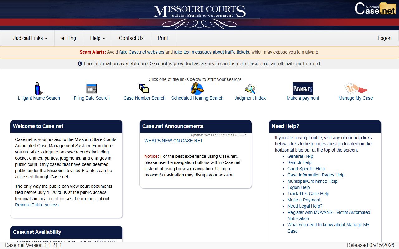 New Madrid County court records after jail arrest Case.net search portal
