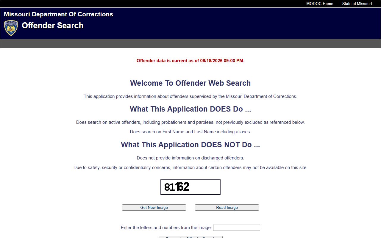 New Madrid County inmate search through Missouri DOC offender search