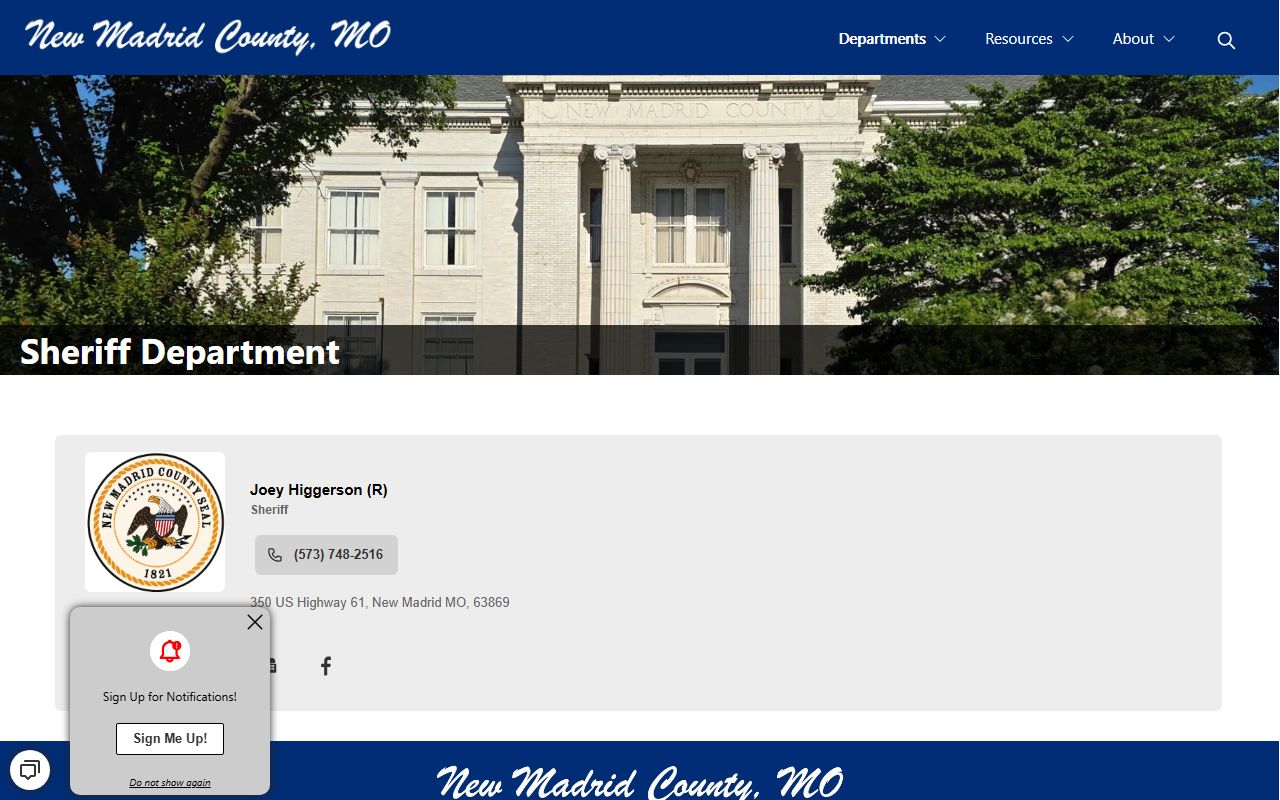 New Madrid County inmate records sheriff department contact page