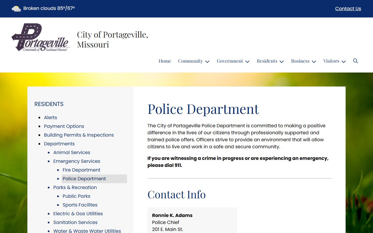 Portageville Police Department page for New Madrid County custody lookup